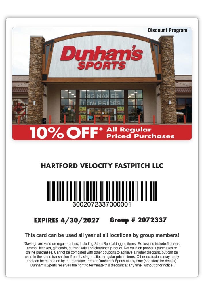 Dunham's Sports 10% off for Velocity through April 30, 2027